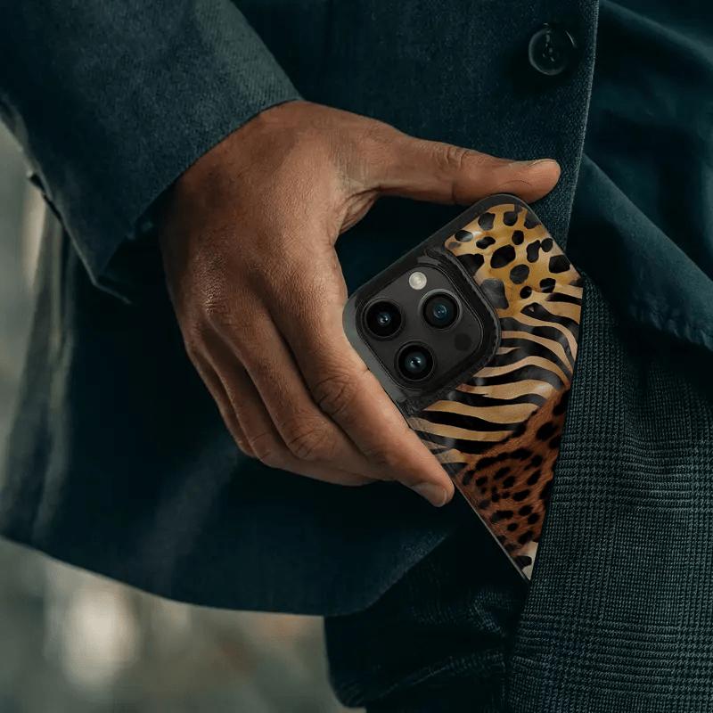 Creative Leopard Zebra Pattern Splicing Leather Card Holder Phone Case, Suitable for iPhone 17 Air/16 Plus/15 Pro Max/14 Pro/13/12/11/XS Max/X Phone Case, Ideal Gift for Thanksgiving and Christmas for Family, Friends, Lovers, Boyfriend, Girlfriend