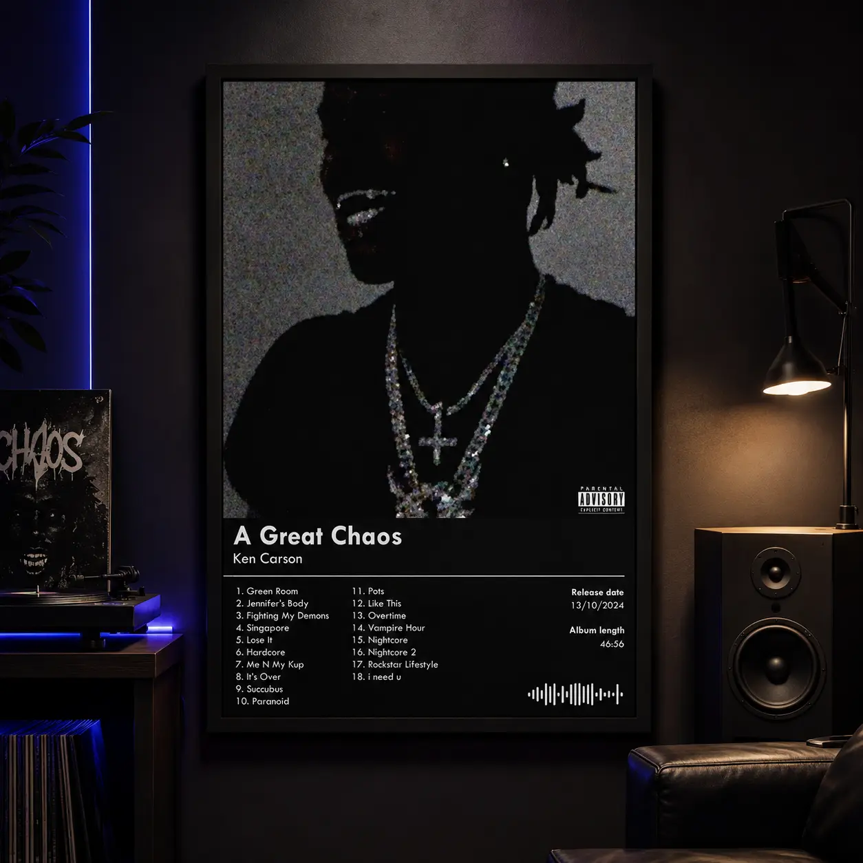 Ken Carson "A Great Chaos" Album Poster - Custom Rap Wall Art Print for Bedroom, Living Room, Dorm, Bathroom Decor, Canvas Wall Art, Hip Hop Music Poster, Rapper Fan Gift, Hypebeast Room Decor, Music Studio Decor, Gift for Rap Fans
