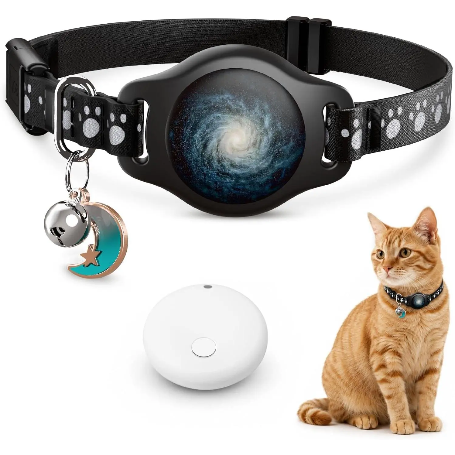 Cat Tracker Collar with Finder Tag - Waterproof Smart Pet Collar, Black