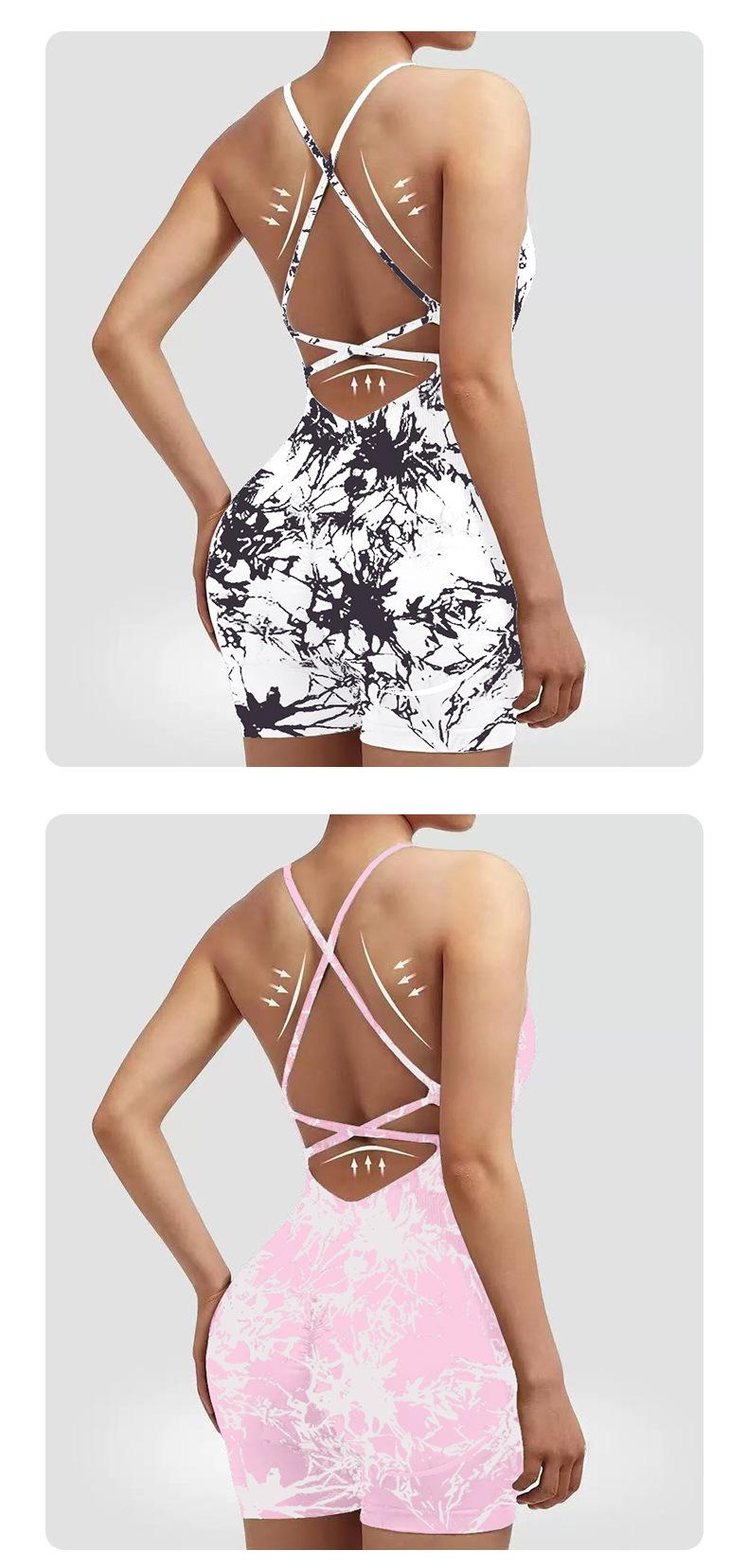 Women's Seamless High Stretch Halter Jumpsuit |   Crisscross Back Tight Fit 3/4 Length Workout Jumpsuit for Yoga Gym Cycling