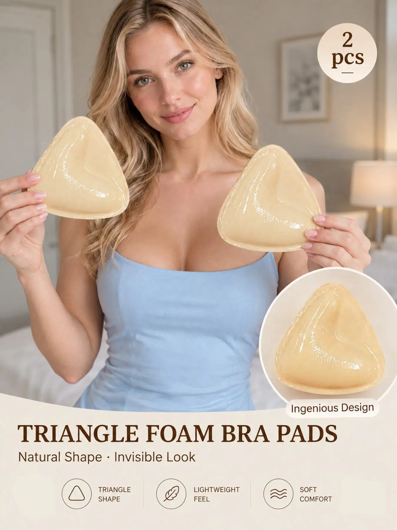 Women's Triangle Padded Bra Inserts, Invisible Soft Comfortable Thick Design, Self-Adhesive, for Bikini, Dress, Wedding, Daily Wear
