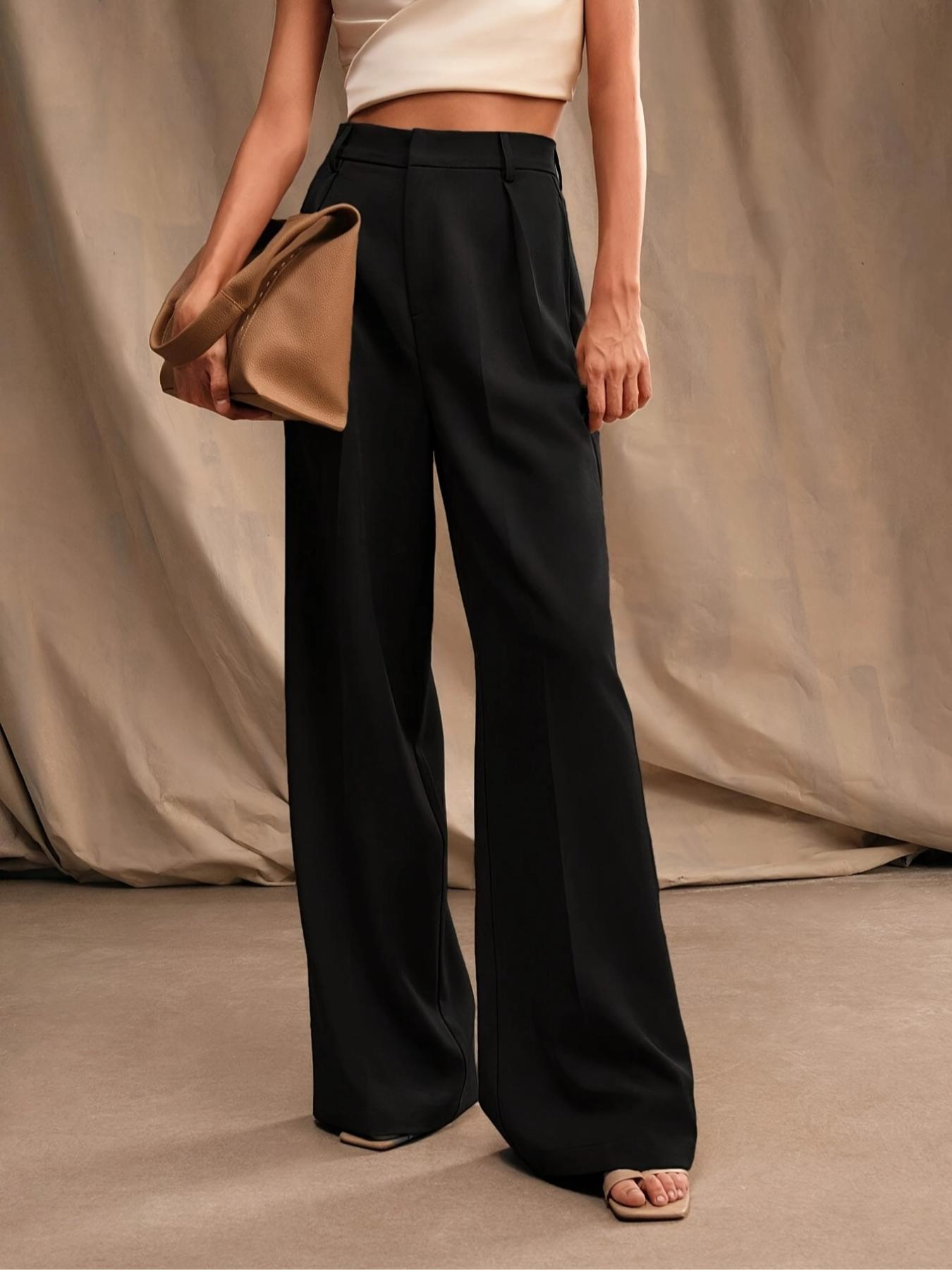 Women's Solid Color Wide Leg Loose Pants, Elegant Fashion Casual Trousers for Work Office Business, Ladies Bottoms for All Seasons