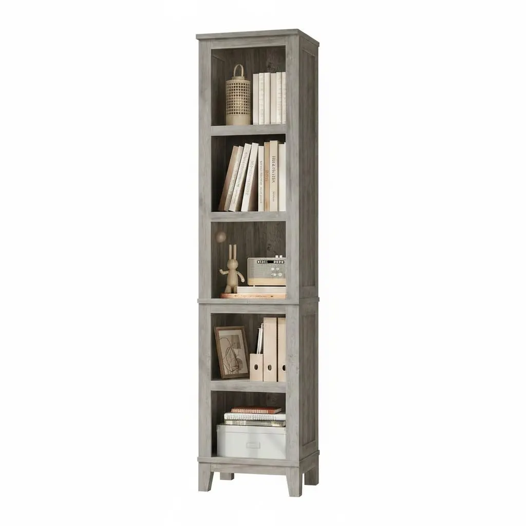 Space-Saving 5-Tier Tall Bookcase, 71.3" Narrow Wooden Bookshelf with Adjustable Shelves – Open Storage, Compact Rustic Vintage Office Furniture for Bedroom, Living Room