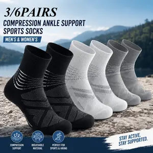 3/6Pairs Mens Womens Compression Sports Socks with Breathable Cushioning Arch Support Soft Stretch Comfort Fit for Running Hiking Training Everyday Lightweight Performance Durable Trendy