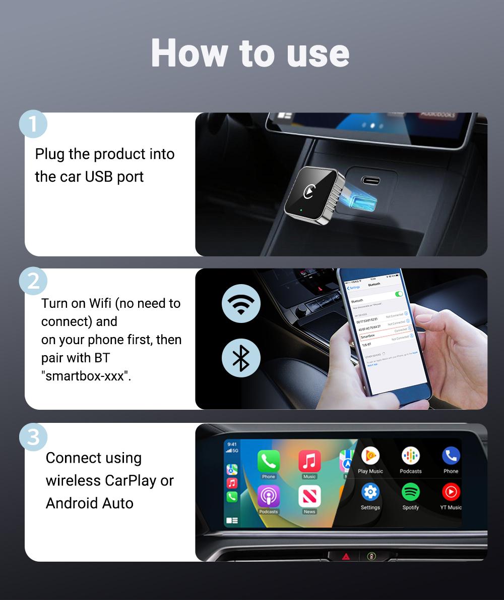 New Super Mini Carplay AI Box Wired to Wireless CarPlay&Android Auto 2in1 Box 5GHz WiFi5 for 99% Original Wired CarPlay/Auto Car