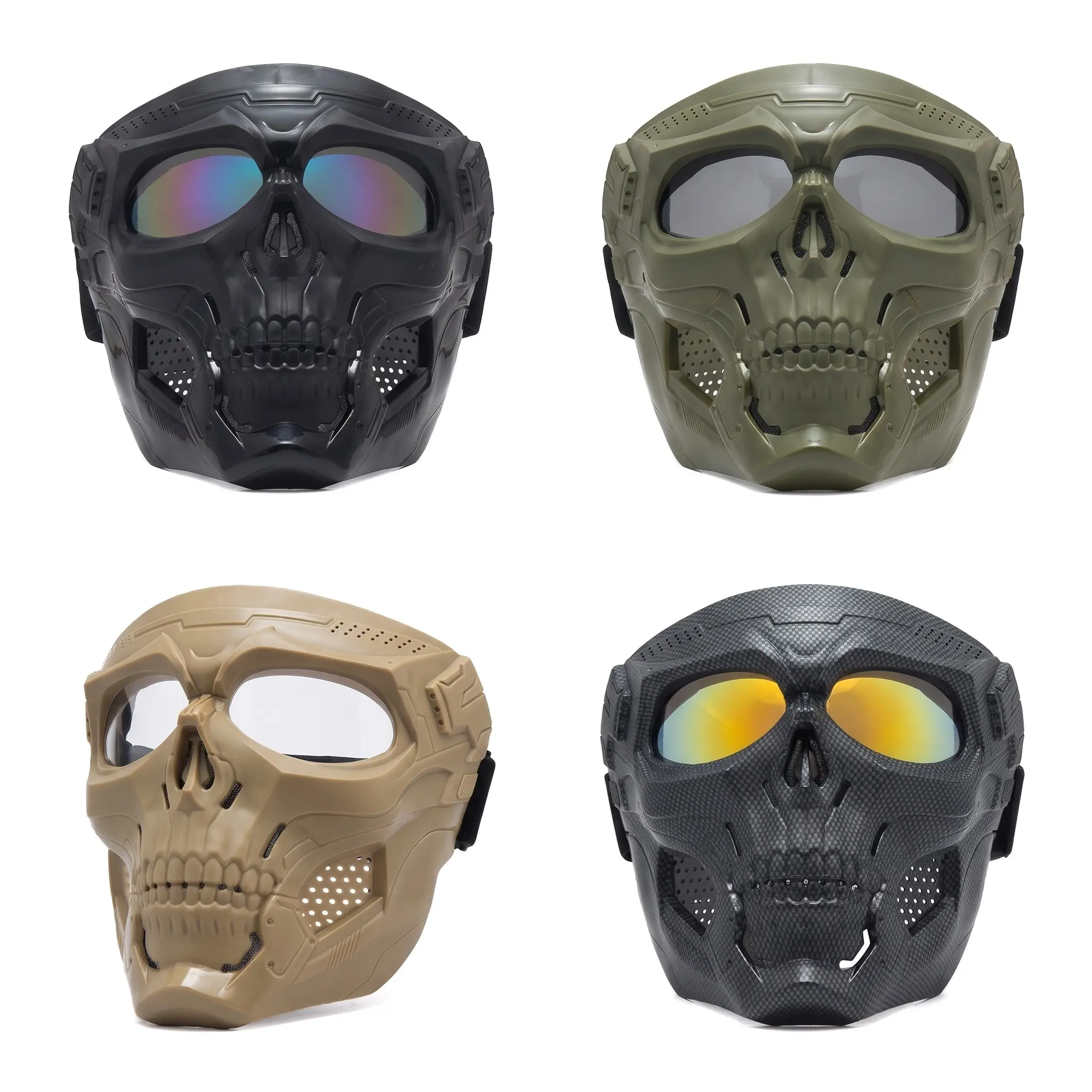 Unisex Adult Windproof Off-Road Motorcycle Goggles, ABS+PC Full-Frame Tactical Helmet Mask Riding Gear with Interchangeable Lenses, All-Season Skull-Design Compatible Head Strap Eyewear