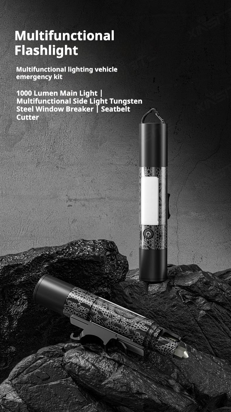 fast  shipping  items LED Bright Lanterns Multifunctional Outdoor Flashlight, Car Emergency Window Breaker and Cutter, 15 Lighting Modes, Side Magnet, Rechargeable Retractable Flashlight for ,Camping, Emergency and Halloween Gift light pocket biking bicyc