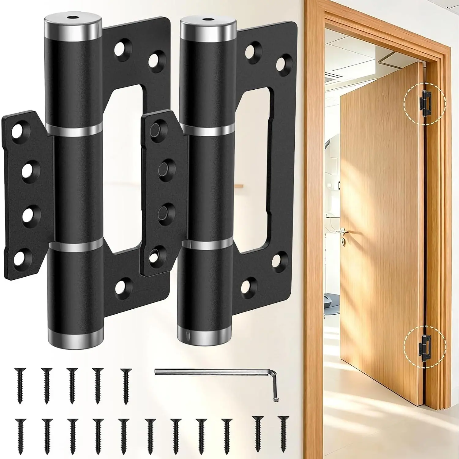 5 Inch Self Closing Door Hinges, Soft Close Non Mortise Hinges with Adjustable Speed and Quiet Closing, Heavy Duty  for Interior Doors (2 Pack, Black)