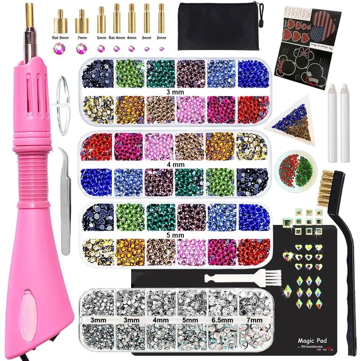 Hotfix Applicator Tool, DIY Hot Fix Rhinestone Setter, Hot Fixed Kit, 5679 count, AB, Clear, 34/30/20/16/10SS, 12 Colors, Bigger Rhinestones,  , Bedazzler Kit with Rhinestones
