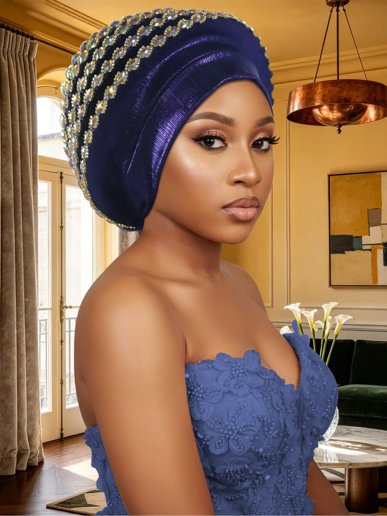 African Headwear Muslim Convenient Scarf, Women's Pleated Head Cover, Indian Hat, Nigerian Headscarf Cap, Wedding Party Hat