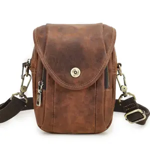 CONTACT'S Genuine Leather Sling Shoulder Bags for Men Waist Bags Belt Fanny Packs Small Messenger Phone Bag Male Travel Bum Bag