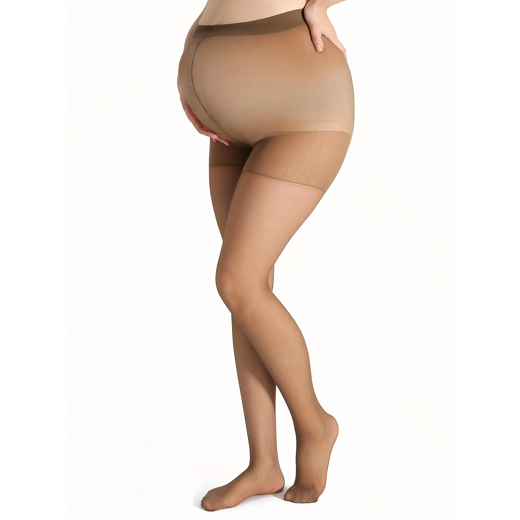 Single Pair of Maternity Brown Sheer Tights, Plus Size Simple Footed Fashion Home Base Layer Pantyhose for Outdoor Casual Wear, Suitable for Height 62.99-68.9inch, Weight 132.28-165.35LB