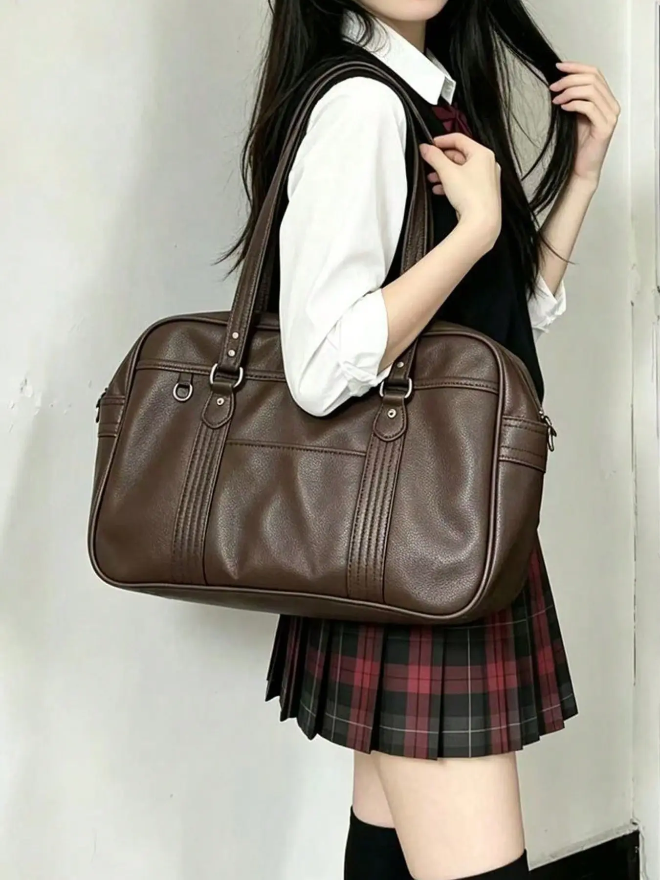 Japanese Style School Bag, Vintage Leather Uniform Backpack, Large Capacity Commuter Shoulder Bag, Student Handbag, Laptop Bag