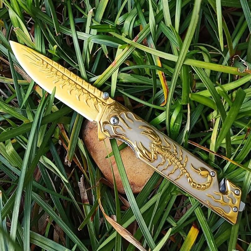 3D Scorpion Embossed Tactical Pure Manual Folding Knife, Outdoor Camping Hiking Knife, Durable Men's EDC Gift, Christmas Gift, Birthday Gift