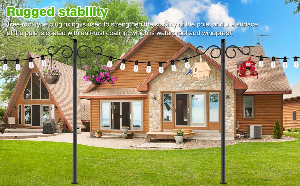 Double Shepherds Hooks for Outdoor,2 Pack 90 Inch Bird Feeder Pole with 5 Prongs Base,Heavy Duty Shepherds Hook,Suitable for Garden in Hanging Flower Basket,Lantern,Bird Nests (90 Inch)