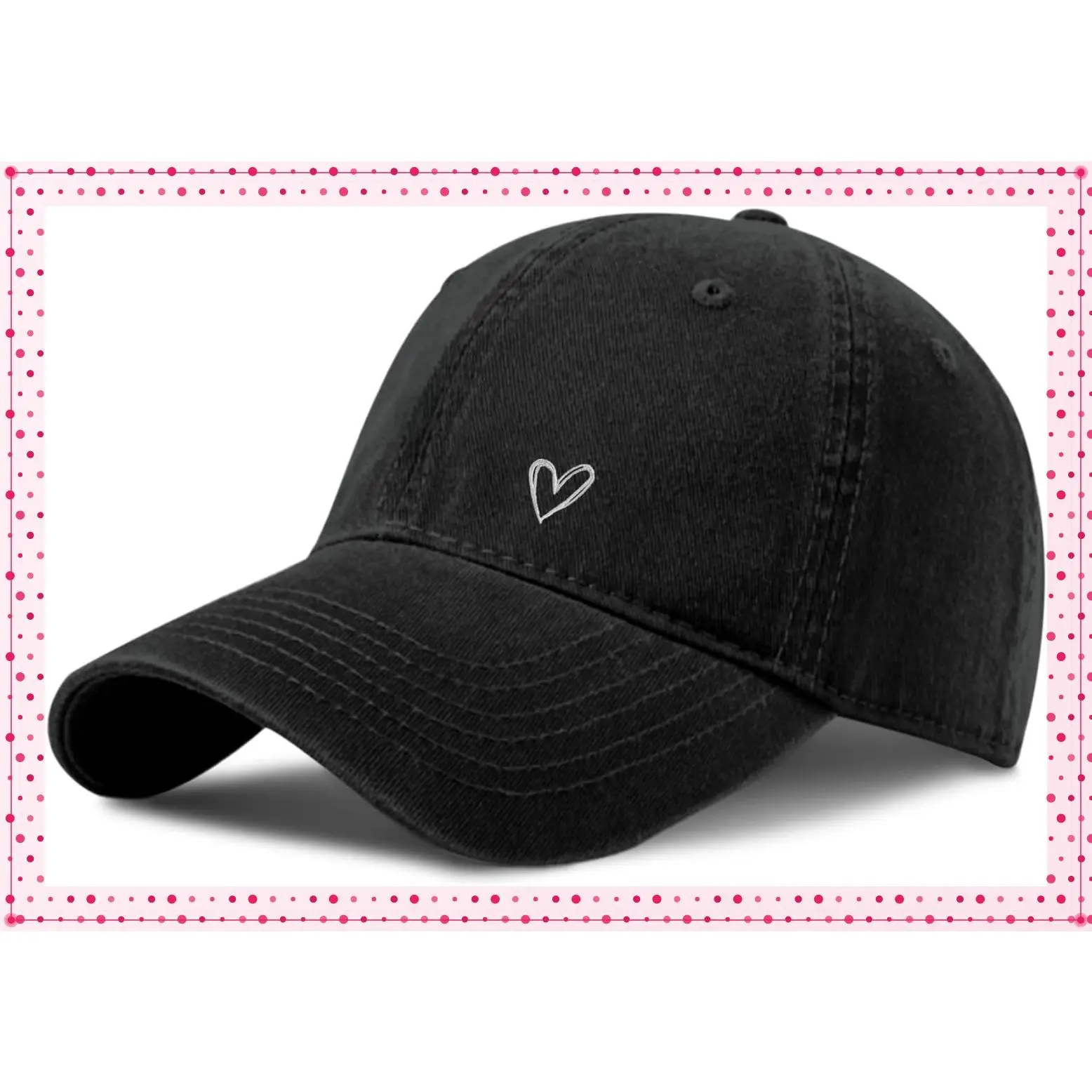 Vintage Heart Embroidered Distressed Baseball Cap - Adjustable Low Profile Dad Hat for Women Unisex Cotton CapGift