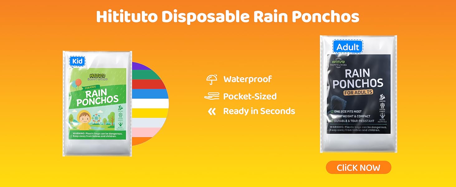 Rain Ponchos for Adults - Extra Long Emergency Poncho with Hood, 6/12/24 Family Pack Raincoat, Home Survival Kits