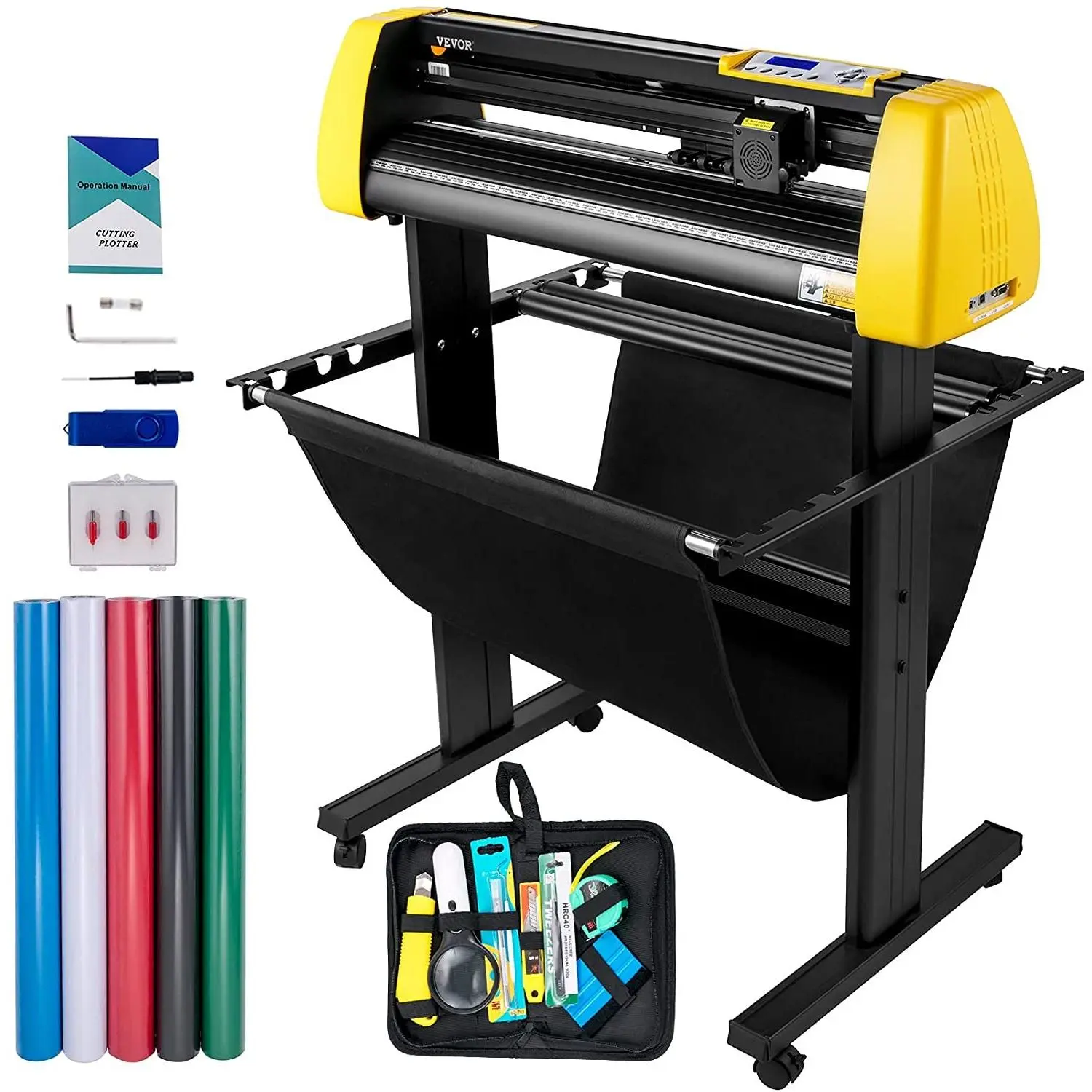 【toolupgrade】VEVOR KW-870 Vinyl Cutter Plotter Machine, 34 in/870mm Max Paper Feed, Sturdy Floor Stand, Automatic Camera Contour Cutting, LCD Screen, Adjustable Force & Speed, Anti-Deviation Design, 43.7x13x16.5 in, for Sign Making, Crafters DIY, Plots, 0