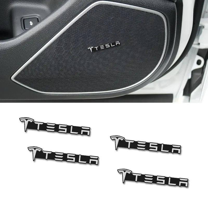 Car Audio Sound Speakers Stickers Decals 3D Aluminum Badge Emblem Interior Accessorie For Tesla Model 3 Model S Model X Model Y Cybertruck Roadster SpaceX Car Decoration