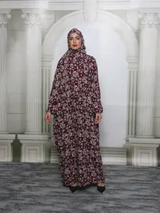 Middle Eastern Muslim Women's Scarf-Style Prayer Dress, Long Loose Comfortable Print Dress, Ditsy Floral Pattern, Modest Summer Outfit, All Seasons