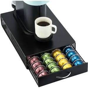 Vertuo Pod Holder Storage Drawer for Nespresso Vertuo Capsule Organizer Drawer Tray with Mesh Shelves for Nespresso Vertuo Holder Black Metal (40 Pods Capacity)