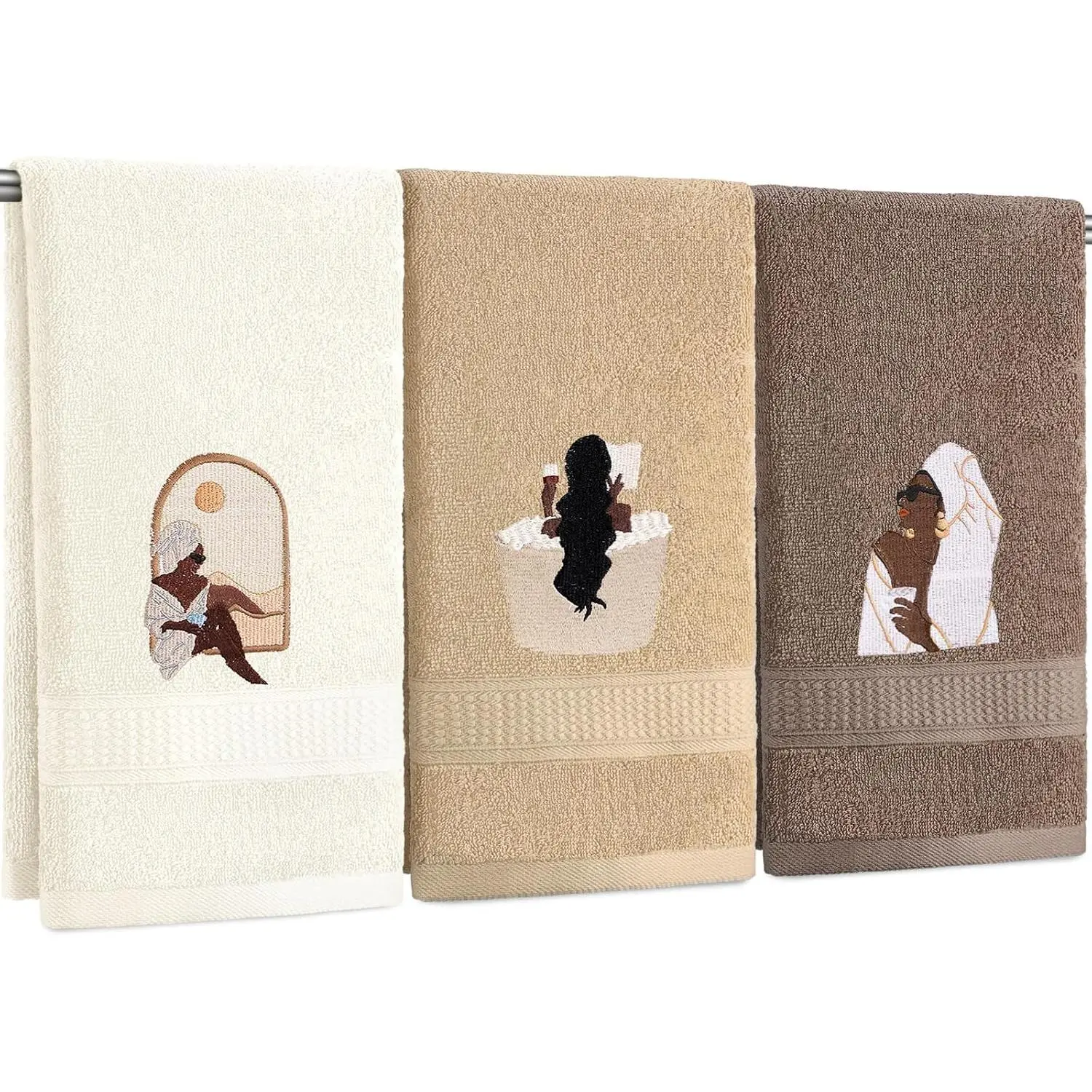 African Theme 3-Pack Bathroom Hand Towel Set, Decorative for African American Home Bathroom Supplies