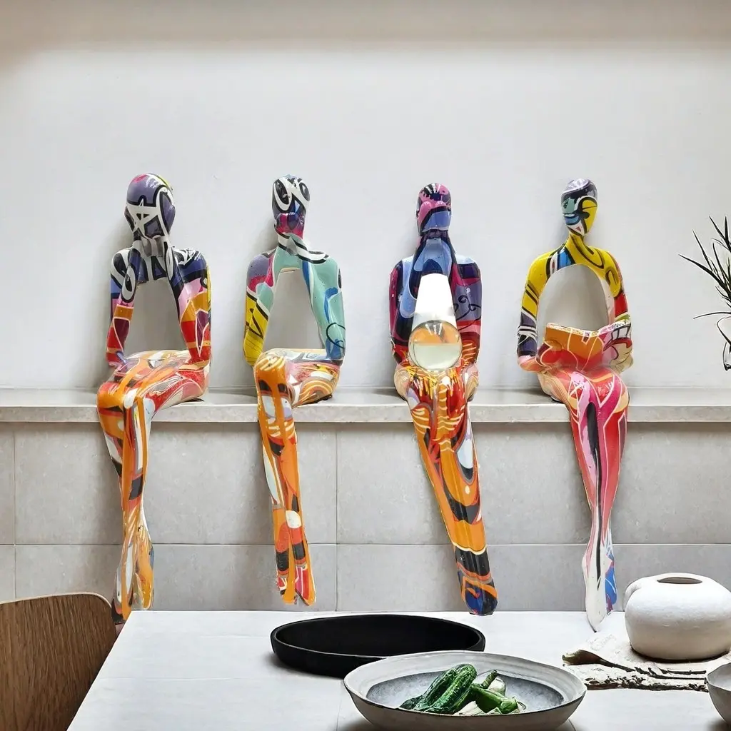 4-piece Abstract Thinker Statue Set, Elegant Resin Art Decorations with Unique Sculpture Design, Decorative Statues, Ideal Home Decor & Gift, Perfect Accents for Living Rooms