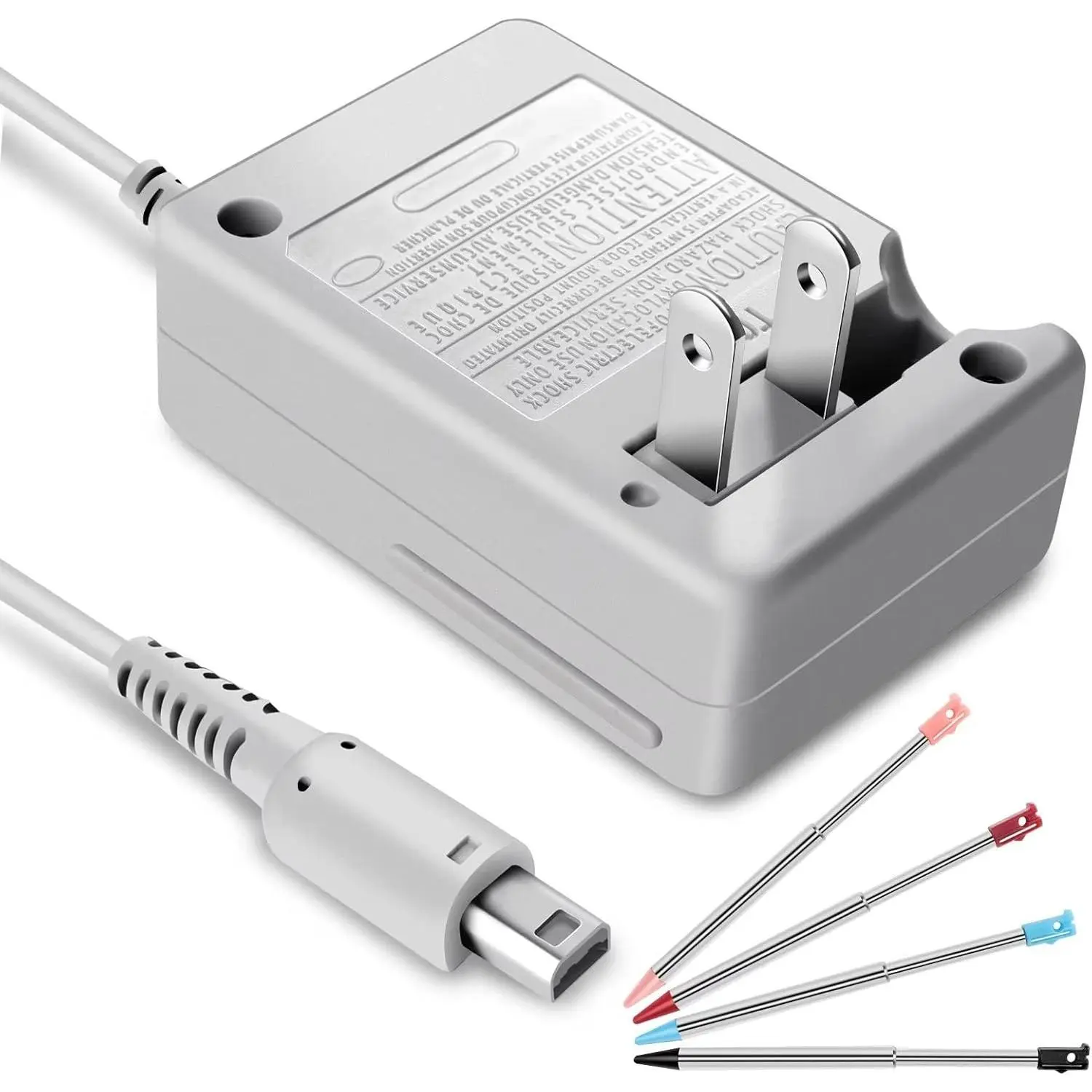 3DS Charger Kit Compatible with  3DS/  3DS XL/DSi/DSi XL/2DS/ 2DS XL 100-240V Wall Plug Adapter with 4 Metal Retractable Stylus Pen for 3DS/3DS XL/3DS LL