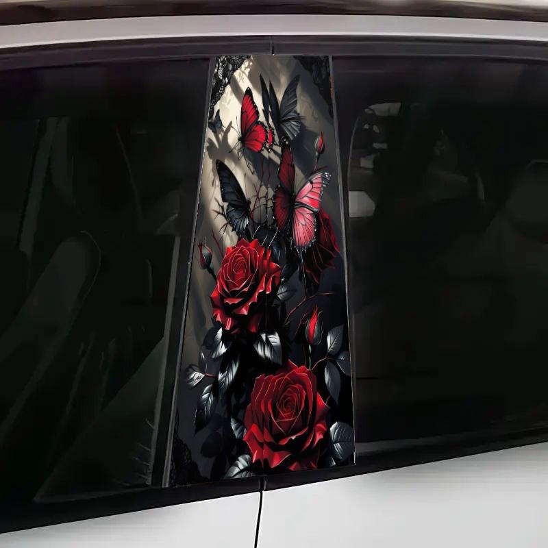 2 Pcs Red 2D Flat Car Decoration Stickers Rectangular Semi-Matte for Metal Plastic Ceramic Wood Surfaces Pink Matte Edge Transparent Auto Modification Decals