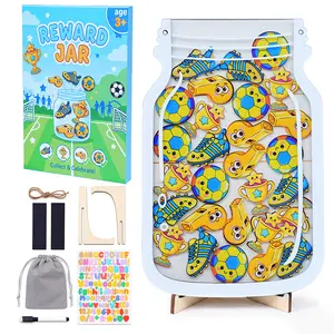 Classroom Reward Jar, 28 PCS Blue & Gold Soccer Theme Reward System, Star Reward Jar for Potty Training Chore Chart, Classroom Home Good Behavior Incentive Jar