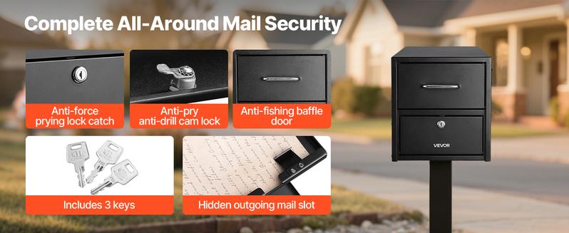 VEVOR Post Mount Mailbox, Anti-Pry & Anti-Theft Mailboxes for Outside, Heavy Duty Lockable Mail Box with Magnetic Door, Weather-Resistant Metal Post Box for House Outside 21.06 x 10.63 x 11.22 in