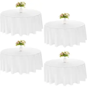4 Pack Round Tablecloth 90 Inch White Polyester Washable Decorative Fabric Table Covers for Wedding Dining Table Buffet Parties Banquet Decor