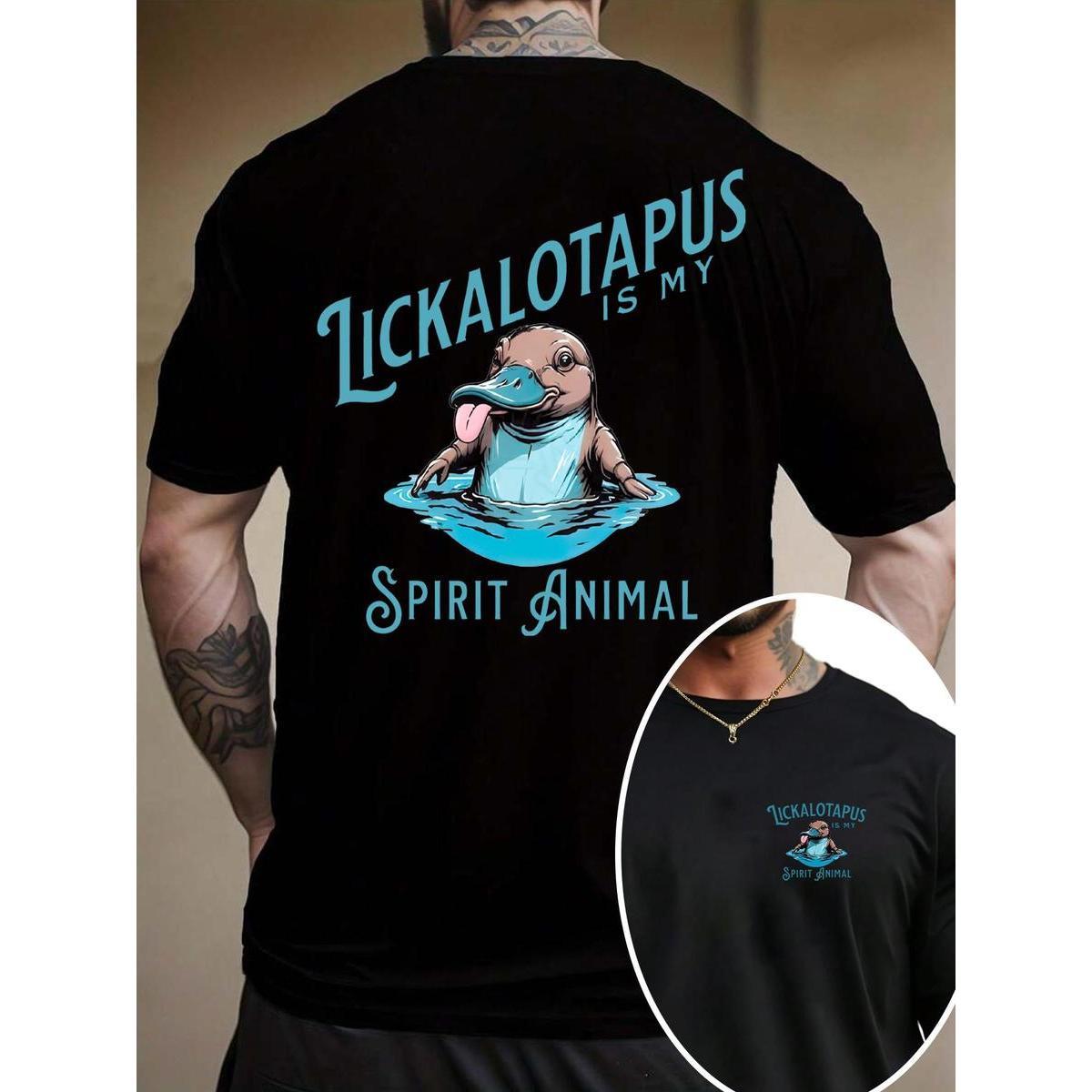 Men's Cartoon  Print Round Neck Tee, Regular Fit Casual Short Sleeve T-shirt, Men's Summer Top for Daily Wear, Tropical