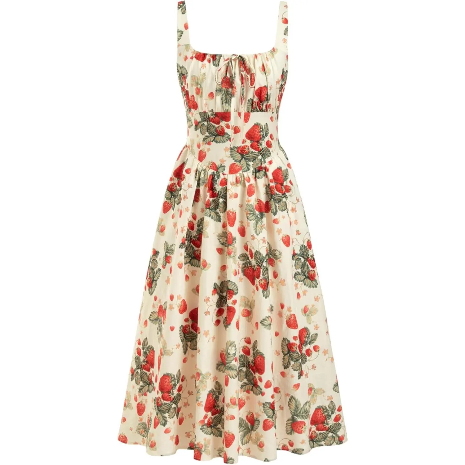 Women's Strawberry Floral Maxi Dress Sleeveless Square Neck Flowy Milkmaid Dress Cottage Core Trendy Summer Outfits