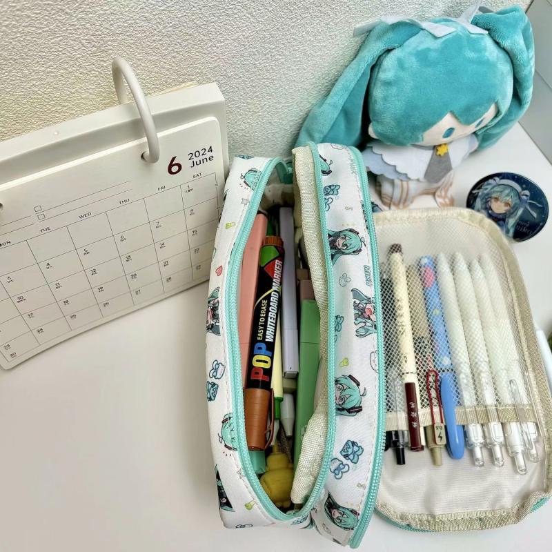 Cartoon Cute Hatsune Miku Pencil Case Pouch Pencil Pouch Large Capacity 3 Layer School Supplies Pencil Case Storage Bag Gift
