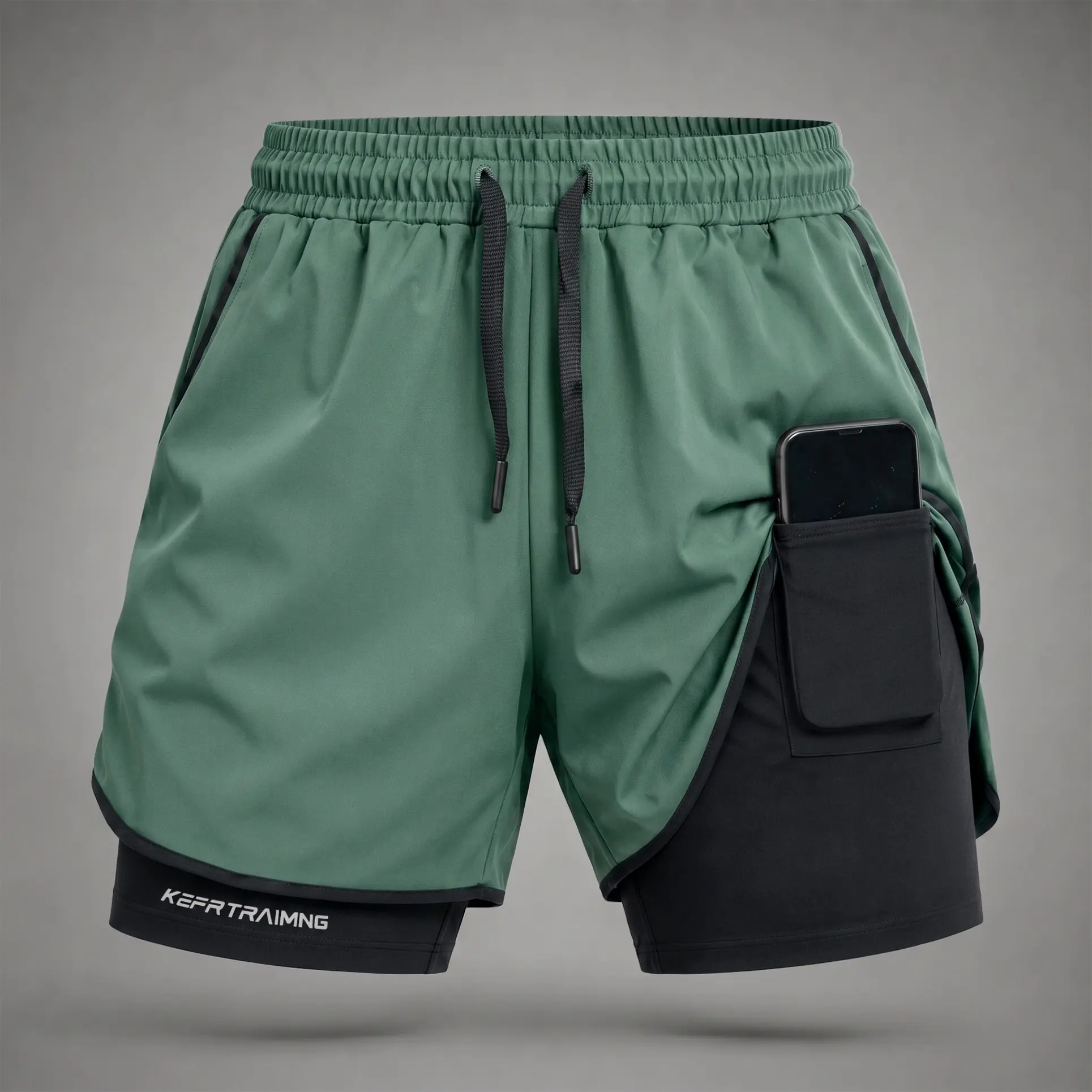 Men's 2-in-1 Quick-Dry Polyester Athletic Shorts with Built-in Compression Liner, Inner Phone Pocket and Towel Loop for Gym Running