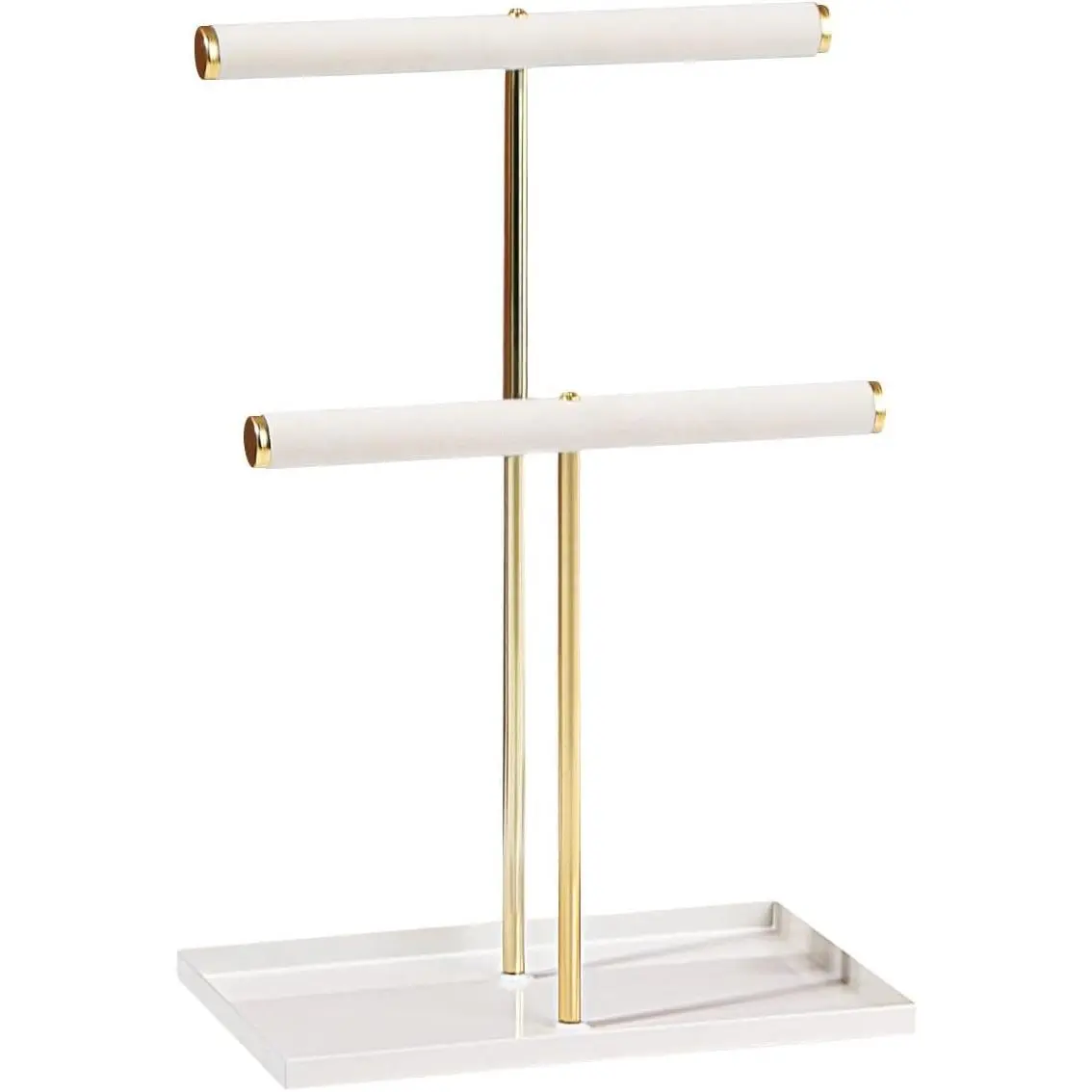 2 Tier Necklace Bracelet Holder Stand, Multi-Use  Display Organizer with Metal Tray,  T-Bar Metal Necklace Organizer Stand,  Hanger Tower Rack for Men Women ( 12" Tall)