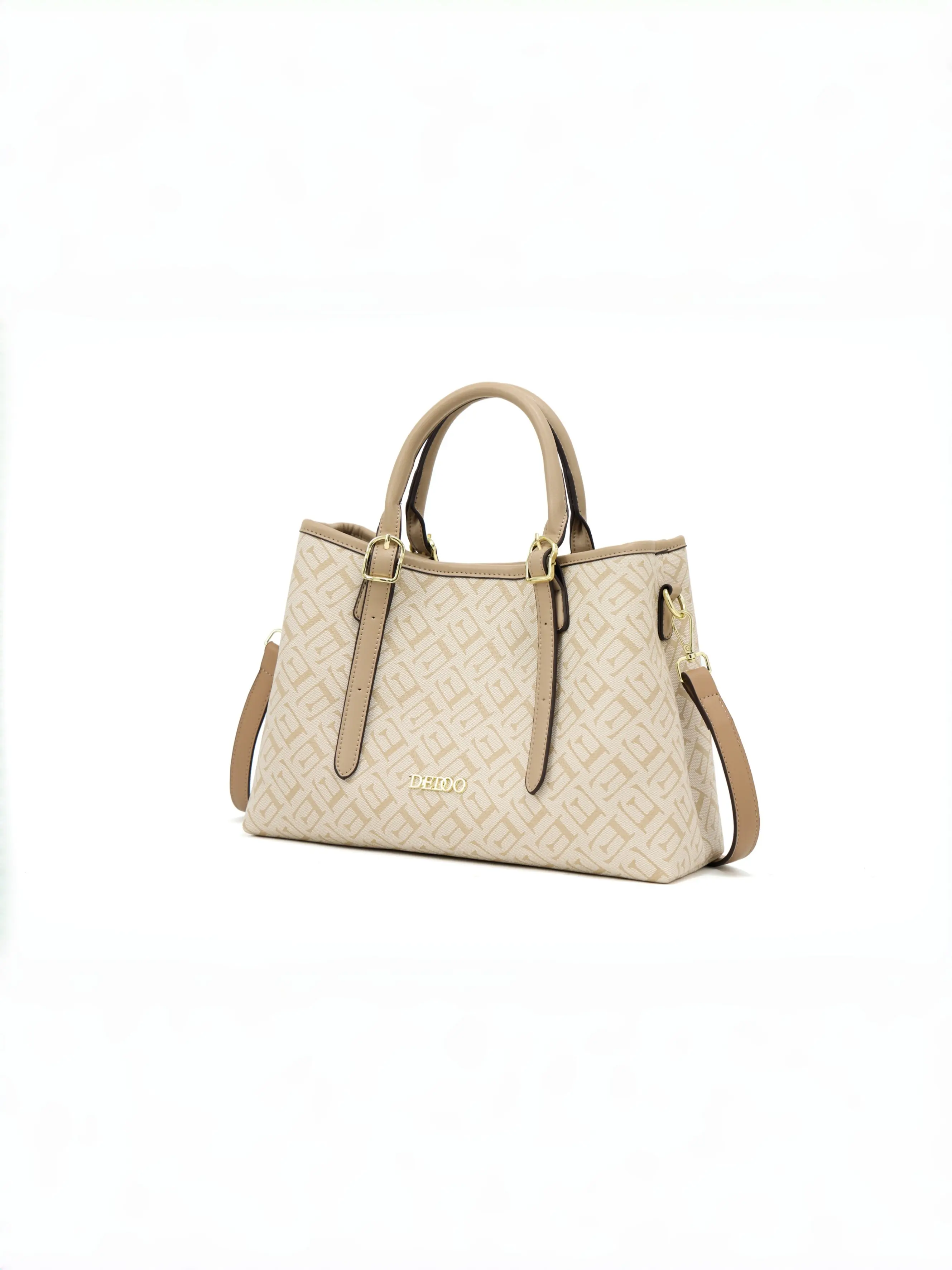 Quiet Luxury Neutral Tone Allover Monogram Colorblock Tote Bag with Adjustable Strap, Minimal Contrast Leather Trim Structured Top Handle Bag, Everyday Crossbody Purse for Mature Women, Timeless Spacious Shoulder Bag for Modern Women,Elderly Ladies