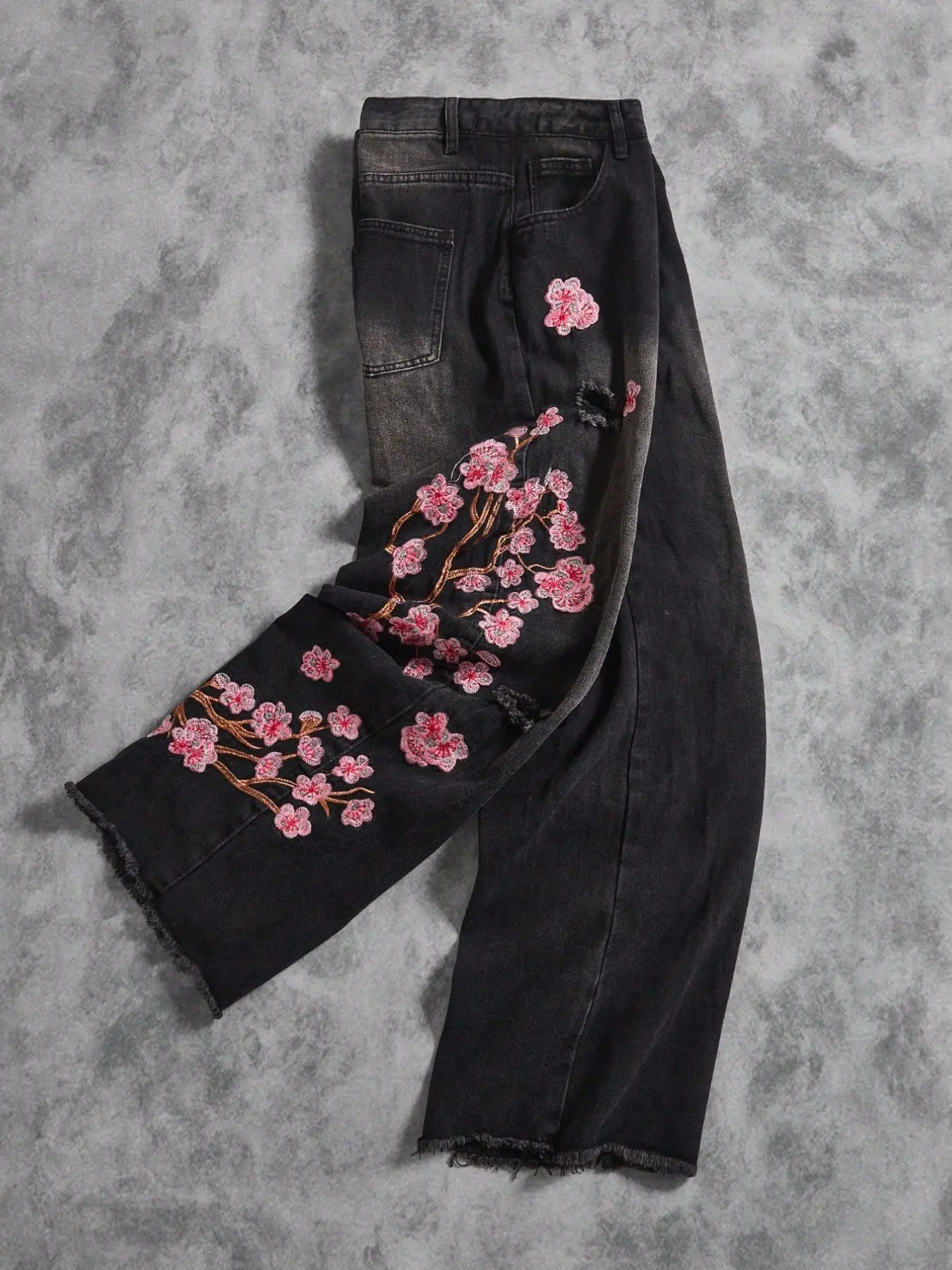 Men's Vintage Washed Jeans, Floral Embroidered Wide Leg Pants, Y2K Streetwear, Loose Fit, All Seasons, Multiple Colors Available