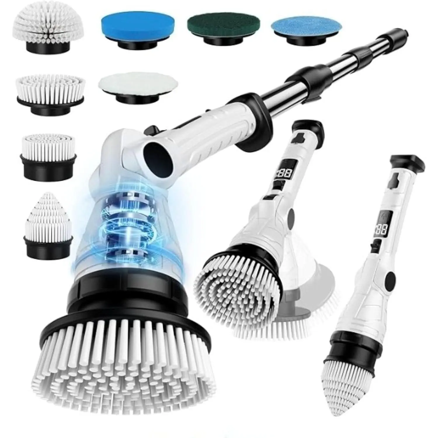 Electric Spin , 3-Speed Adjustable  Shower Bathroom  | 8 Replaceable Heads, 54" Extendable Long Handle, IPX6 , Shower Cleaner Brush, Cordless for Tub Grout Tile Floor
