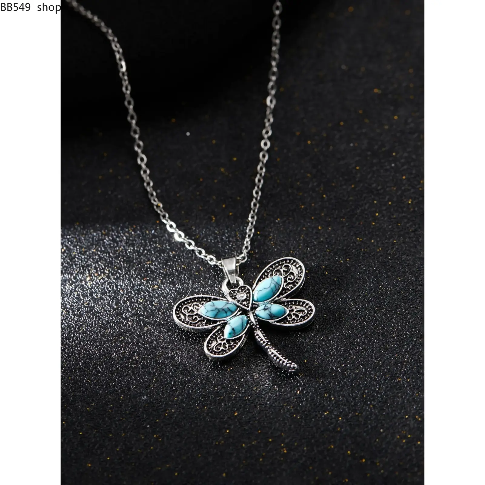 Boho Style Dragonfly Pendant Accessory Necklace with Blue Gemstone, Women's Party Jewelry Gift, Fashionable Accessories for Special Occasions