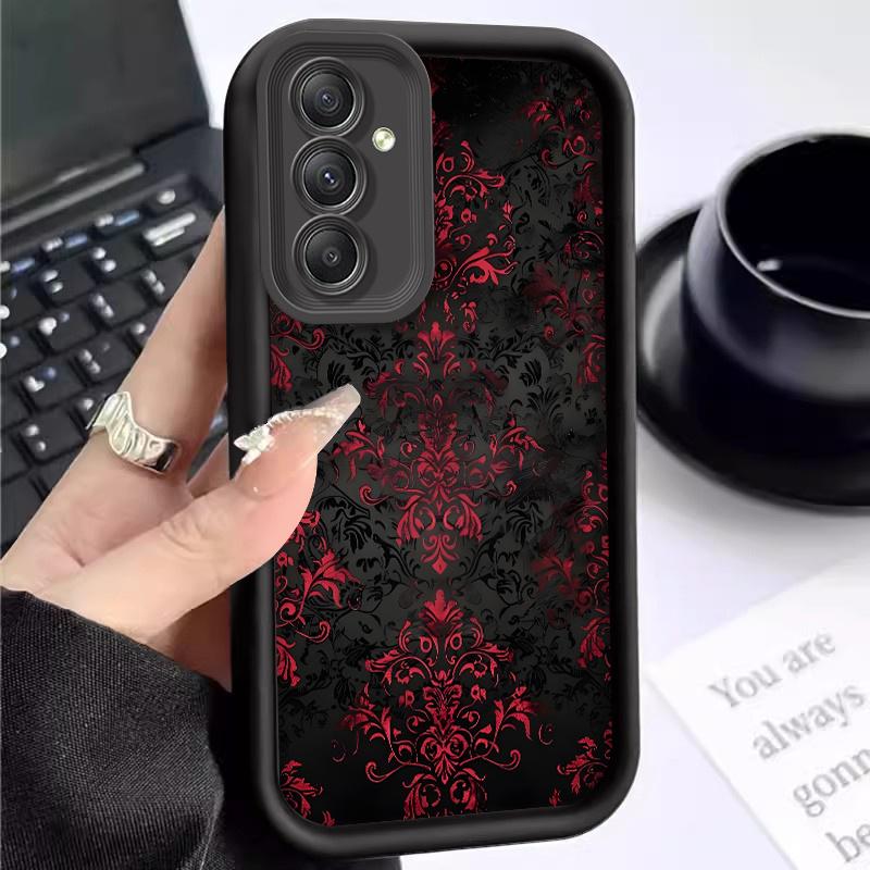 Phone Case suitable for Samsung Galaxy S26 S25 S24 S23 S22 S21 Fe Plus Ultra A13 A14 A15 A16 A17 A33 A34 A35 A36 A52 A53 A54 Note20 Gothic Red Ornament Pattern Pocket-Friendly Shockproof Protective Soft Smartphone Casing
