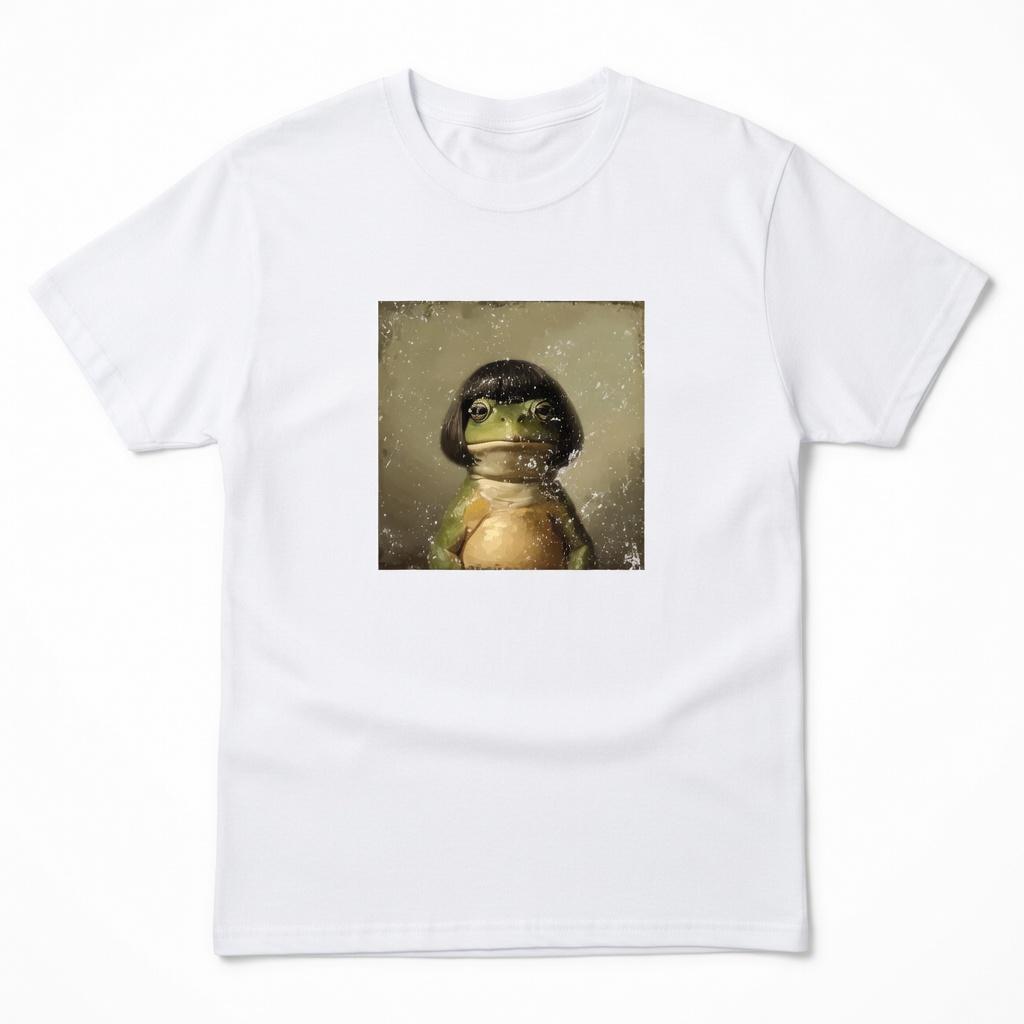 Funny Frog Bob Haircut T-Shirt, Quirky Hilarious Animal Graphic Tee, Unhinged Meme Humor Short Sleeve Apparel, Aesthetic Oddly Specific Gift Fashion Top, Viral Trendy Sarcastic Statement Streetwear Shirt