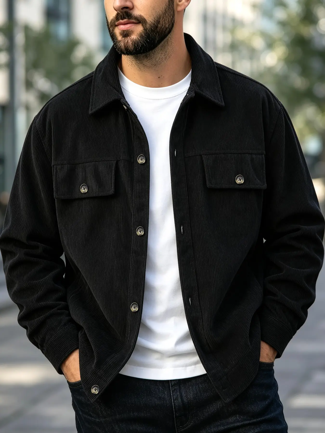 Men's Velvet Shirt Jacket Coats, Lapel Collar Dual Chest Pockets Button Long Sleeve, Fall Winter Casual Streetwear Outerwear, Sizes S-Xxl