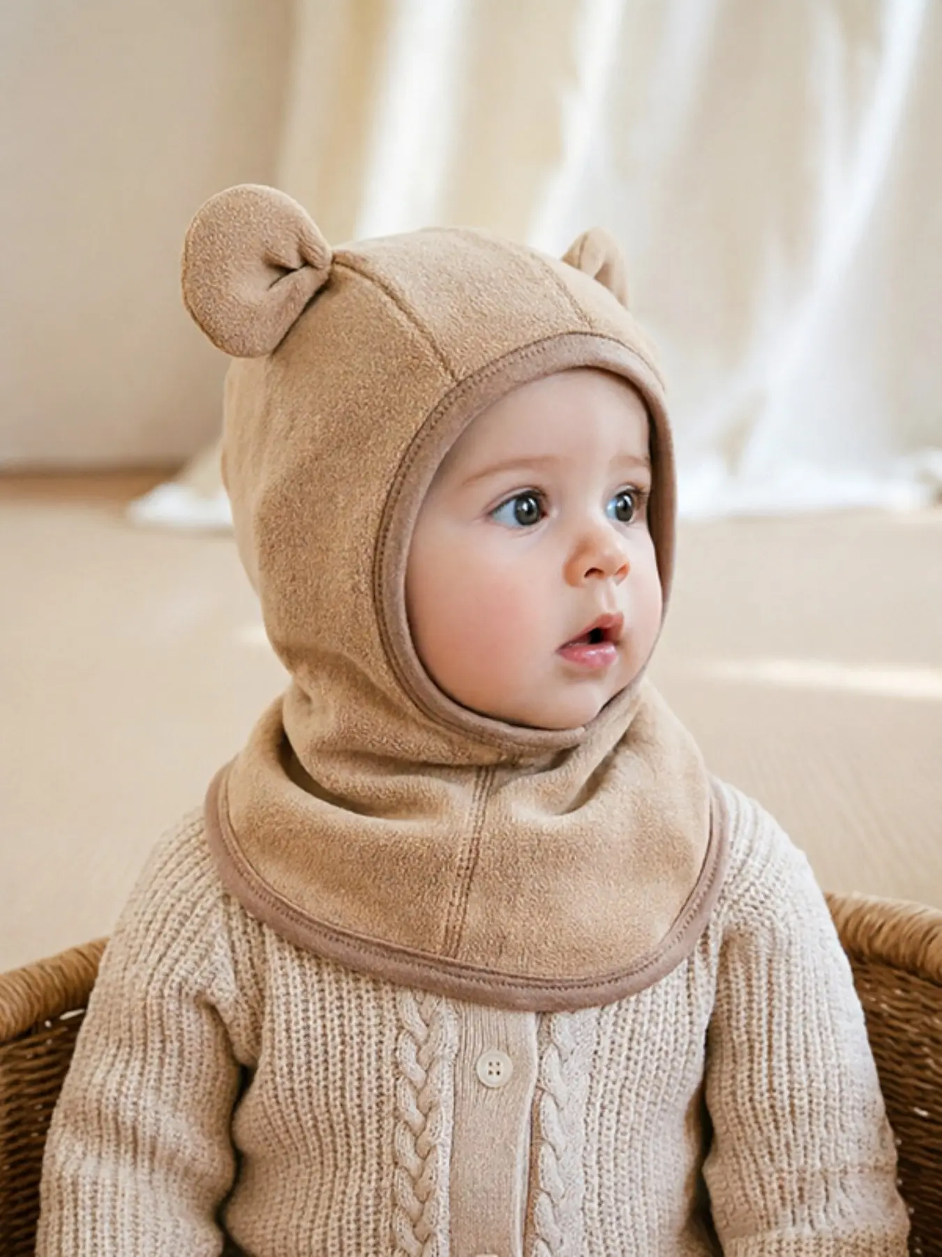 Infant Bear Ears Hat, Cute Fitted Baby Cap for Boys & Girls, Spring Fall Wear, Daily Accessory, Ages 6-24 Months, Toddler Hat