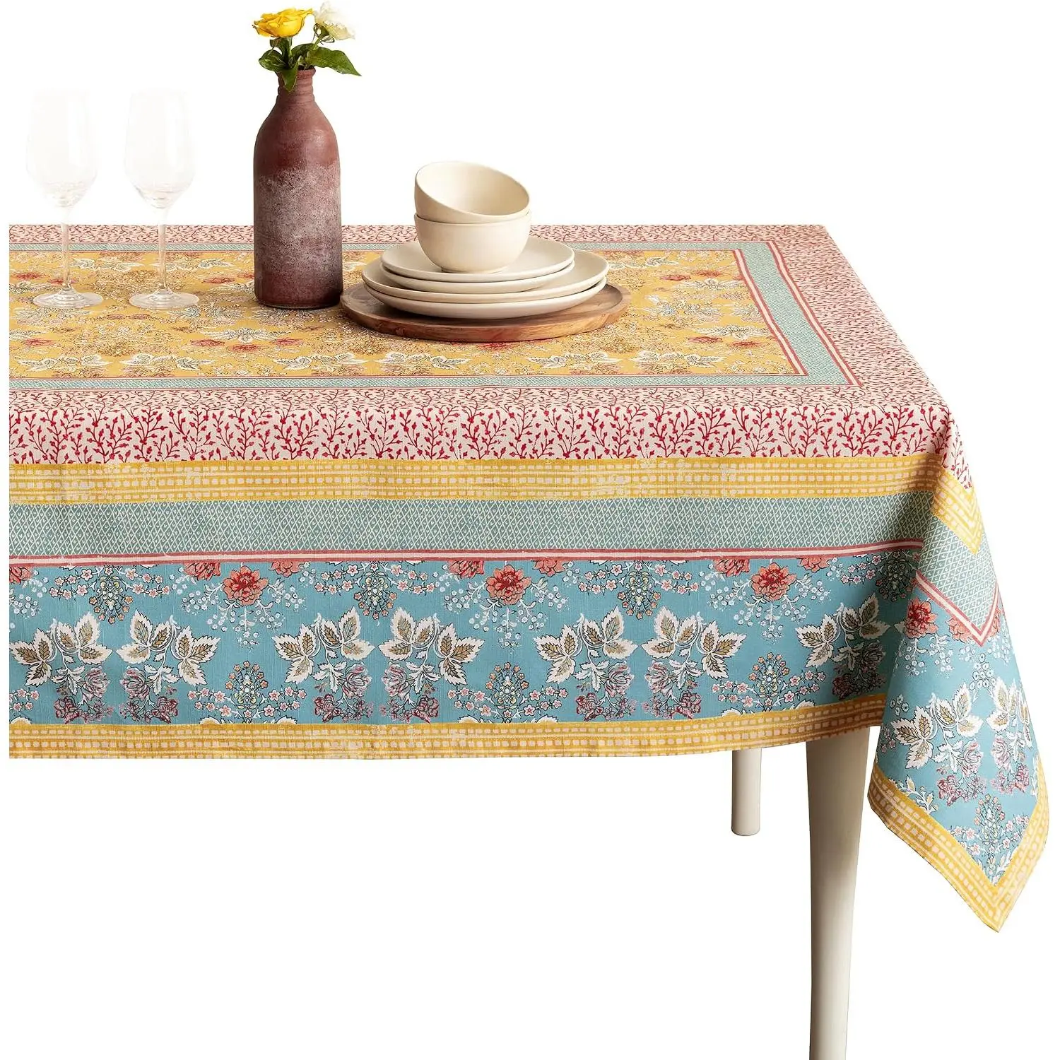 Rectangle Table Cloth 100% Cotton 60 x 90 Inches Reusable Decorative Tablecloth for Dining Kitchen Room Farmhouse Party Home Hotel Restaurant Spring Summer - Marquise