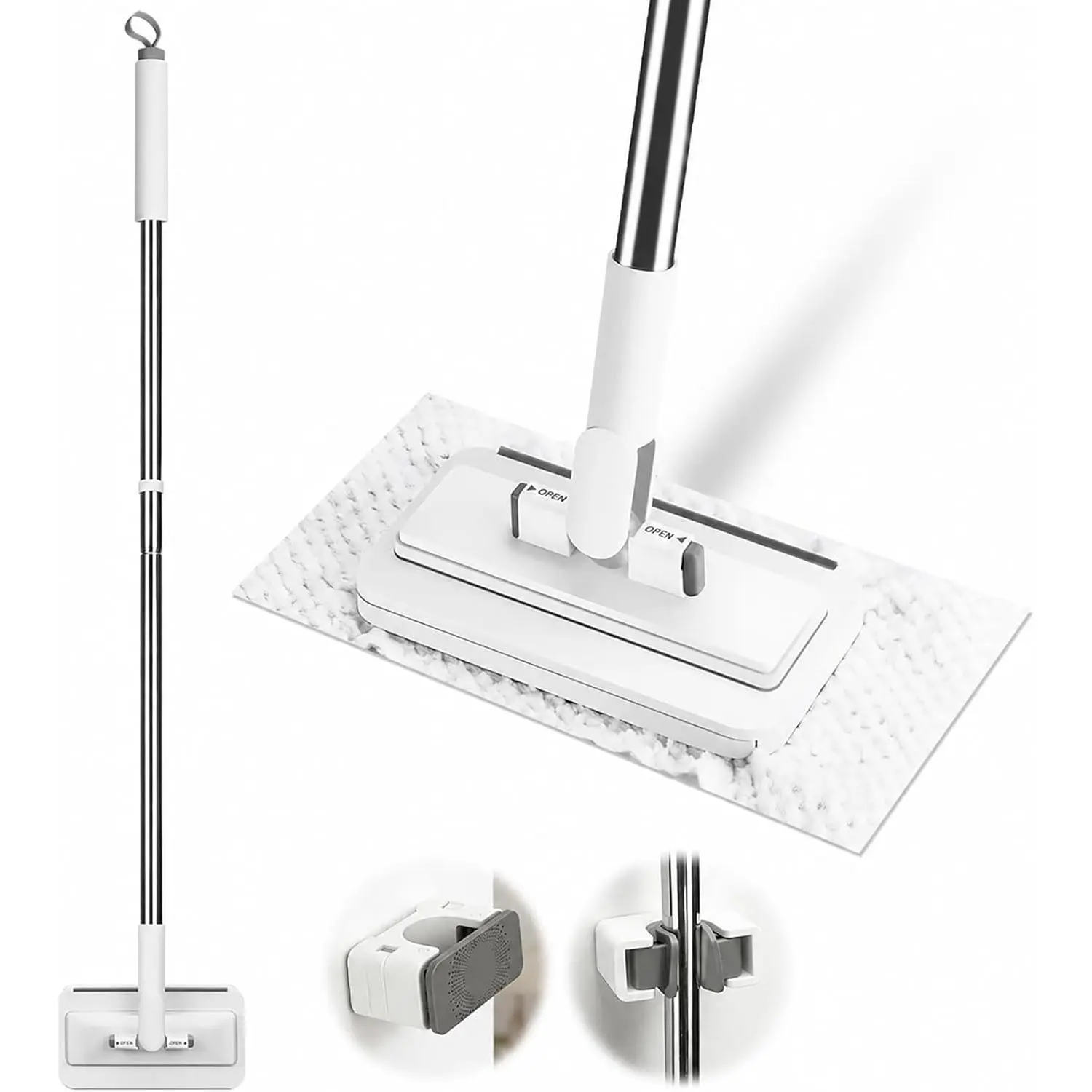 Hands-Free Disposable Wipe Floor Mop, Long Handle Press-Release Mop, Compatible with Paper Towels and Microfiber Cloths for Household Cleaning