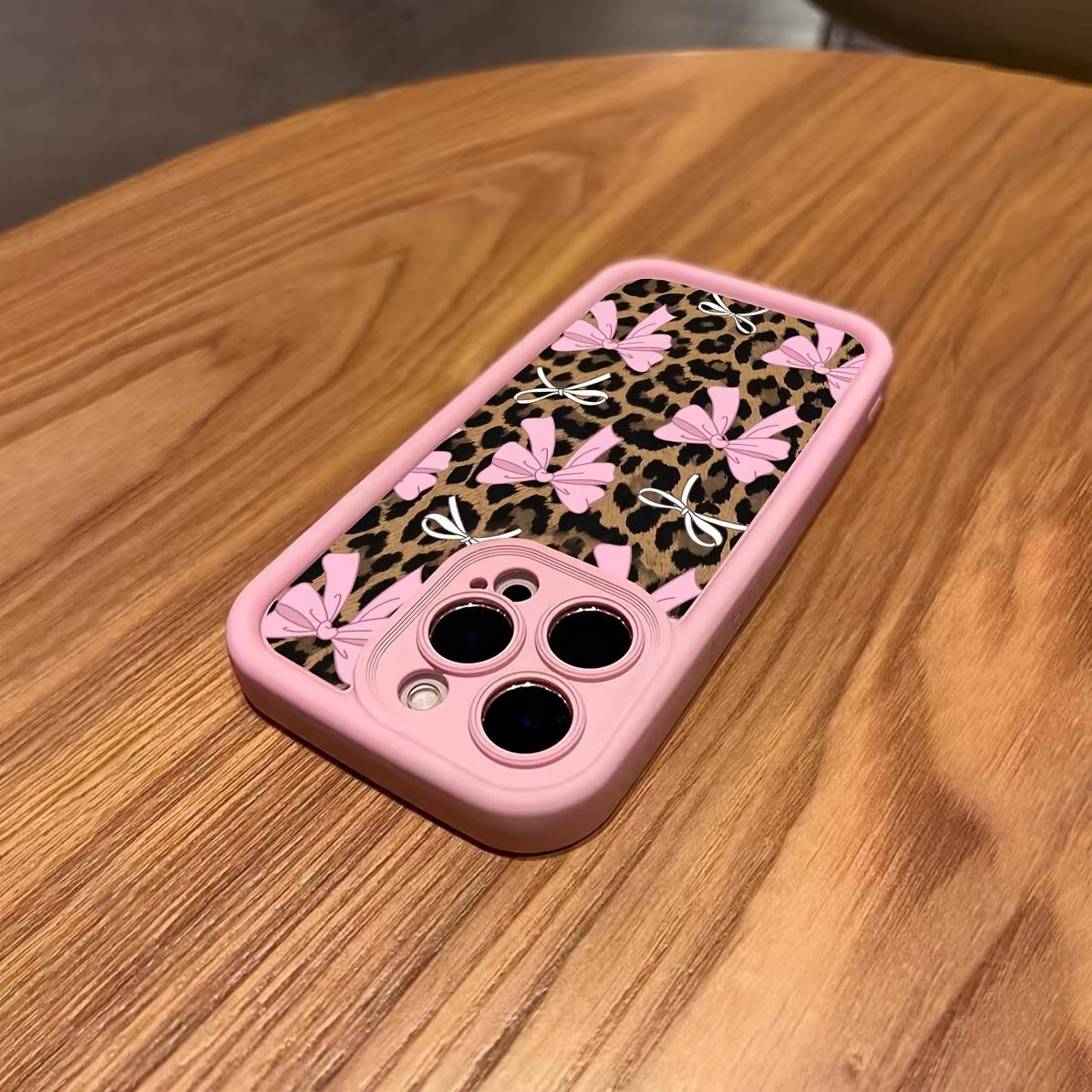 Pink leopard bow pattern, TPU anti-fall full cover protective case, suitable for iPhone17 Pro Max Plus Air/ 16 15 14 13 12 11 XS X and other series mobile phone cases, can be given as a gift to friends or family