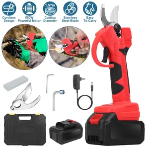 21V Cordless Electric Pruning Shears 40mm 1.57" Electric Branch Scissors Tree Branch Cutter with 2 Rechargeable Batteries Sharpening Stone Blade Repla