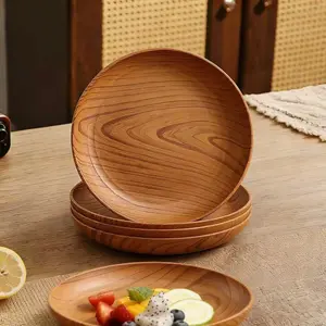 4/6/8pcs Elegant Plastic Plates, Wood Grain Pattern Texture, Lightweight Luxury High-End, Perfect for Modern Table Settings, Elegant Dining Essentials